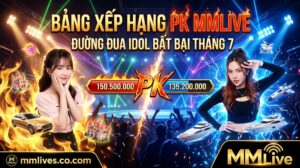 Ảnh đại diện Bảng xếp hạng PK MMLive tháng 7, vinh danh các chiến thần Idol bất bại trên đường đua PK liên server với cơn mưa quà tặng ảo và điểm cống hiến kỷ lục. Hình ảnh độc quyền từ invglobal.io.